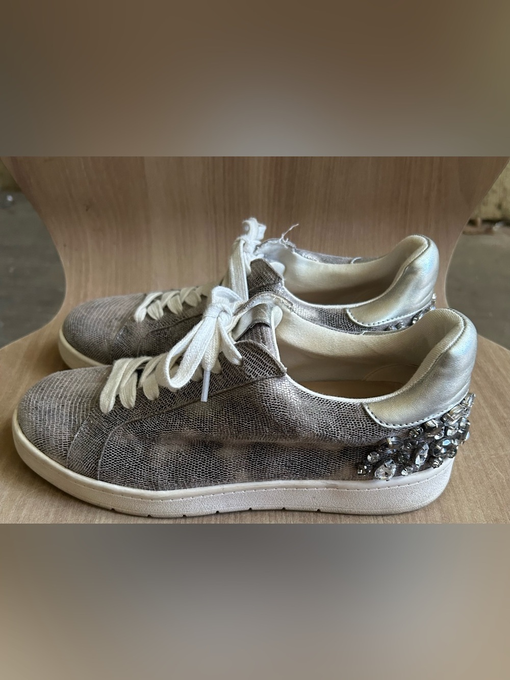 White House Black Market Silver Embellished Lace-Up Sneakers